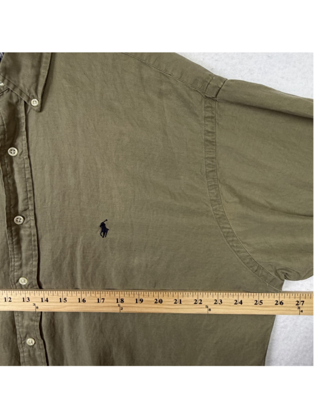 Vintage Ralph Lauren Blake Silk Linen Shirt Olive Green Men’s L Long Sleeve Pony - Picture 8 of 10